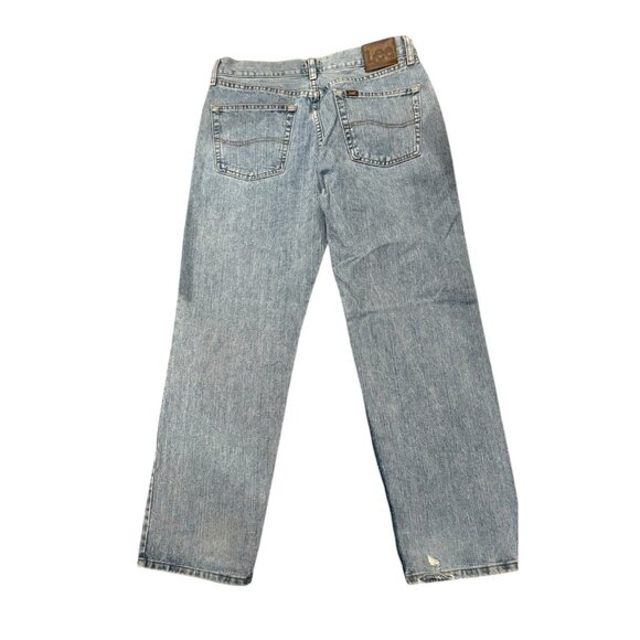 Lee Jeans Men's 32x30 Blue Medium Wash Cotton Relaxed Fit Distressed Hem - Picture 2 of 7